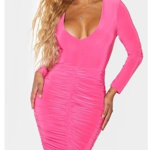 Shape fuchsia slinky Ruched Mini dress